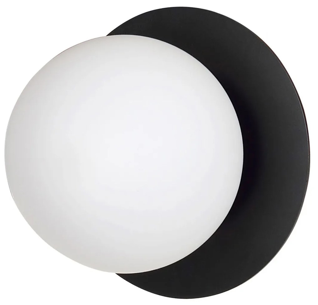Applique 1 Luce Inari In Acciaio Nero E Sfera In Vetro Opalino