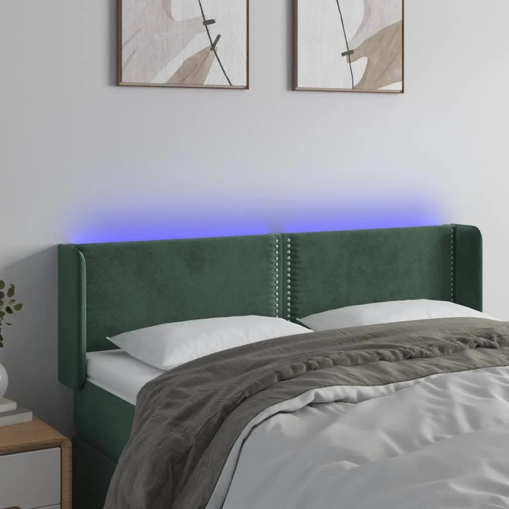 Testiera A Led Verde Scuro 147x16x78/88 Cm İn Velluto /