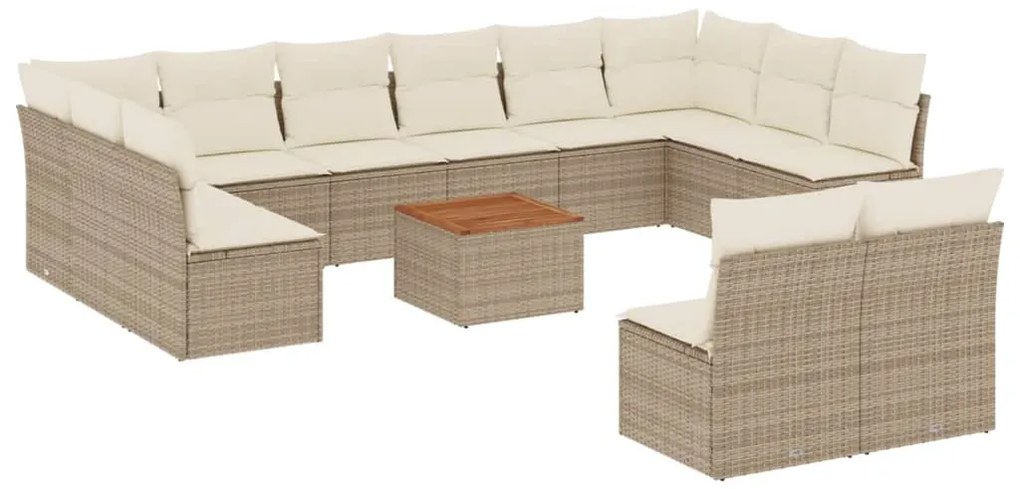 Set divano da giardino 13 pz con cuscini beige in polyrattan