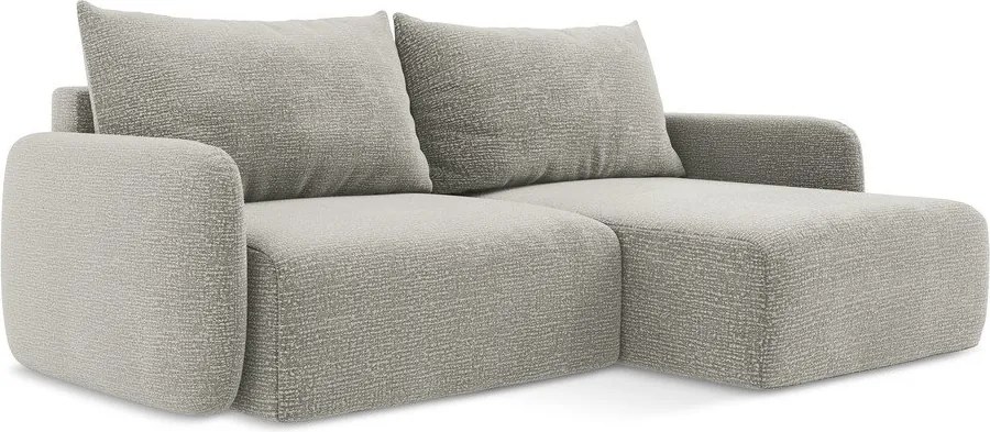 Divano angolare grigio chiaro allungabile/con contenitore (con penisola a destra) Kalena – Makamii