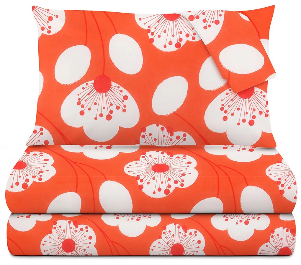 Completo letto matrimoniale corallo fiori bianchi