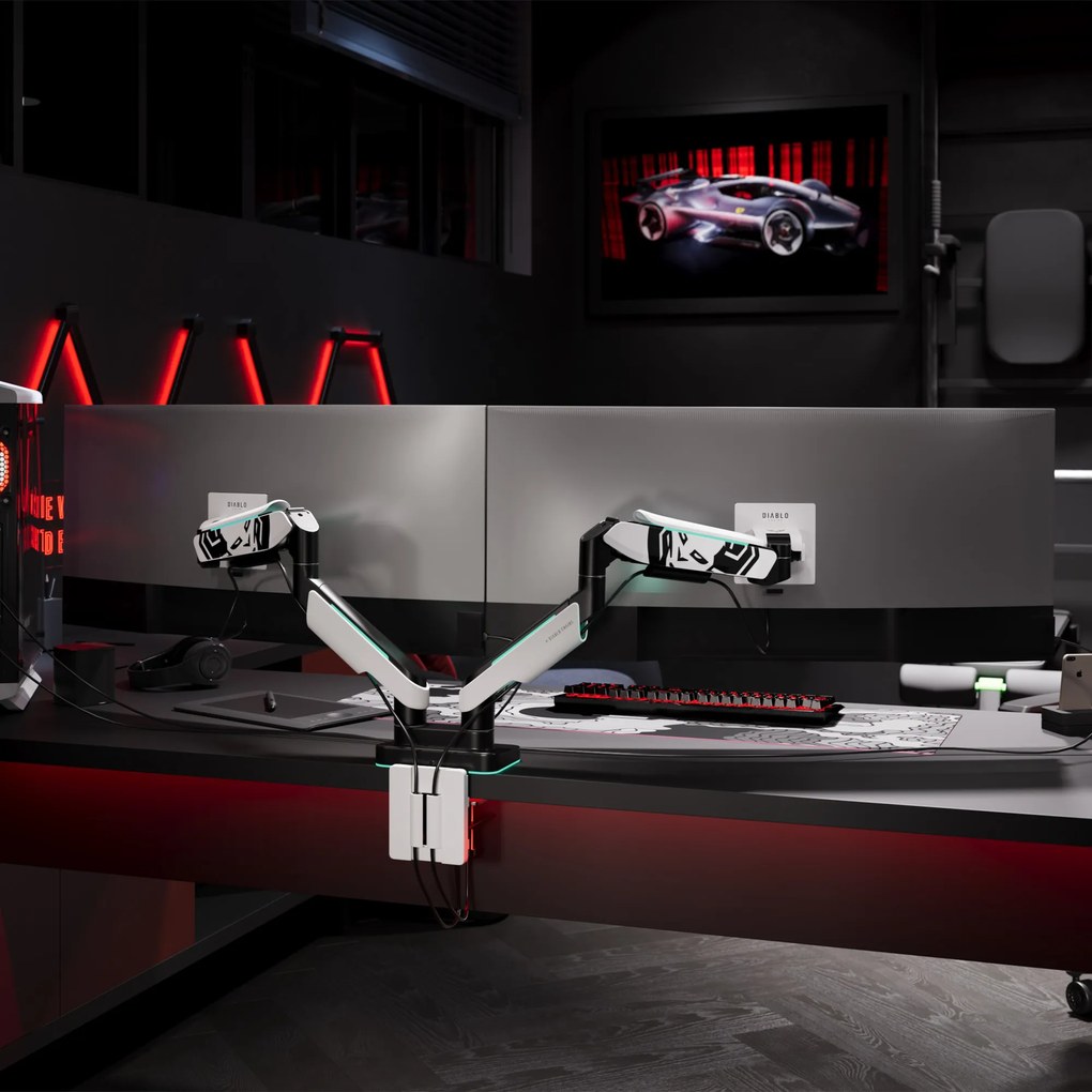 Supporto Doppio per Monitor da 49 Pollici Bianco e Nero X-Arm Dual RGB