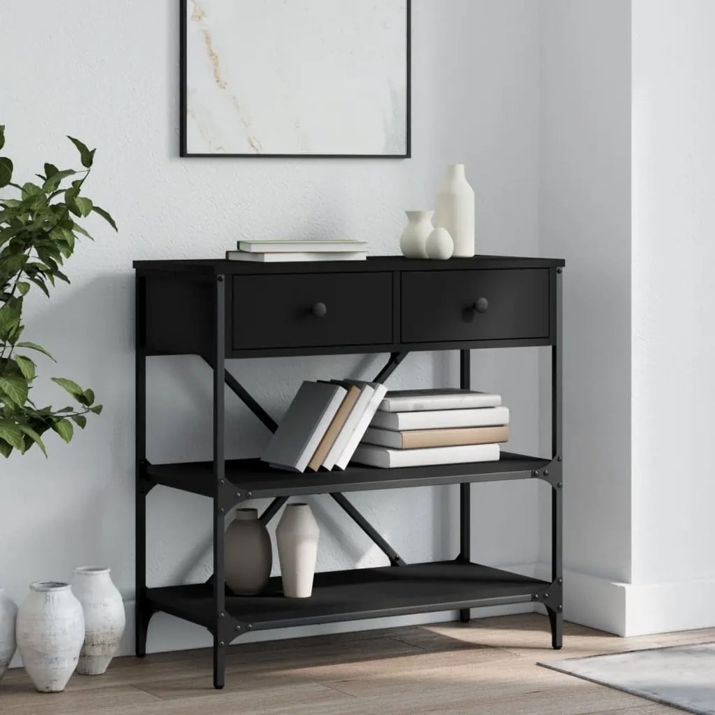 Tavolino Consolle Nero 75x34,5x75 Cm İn Legno Multistrato /