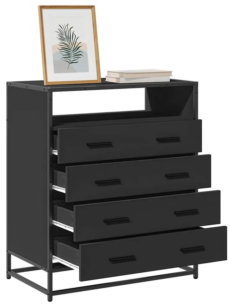 Cassettiera Nera 70x41x83,5 Cm İn Legno Multistrato /