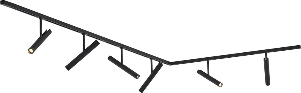 Sistema di illuminazione a binario moderno nero con 6 faretti neri monofase - Slimline Avery