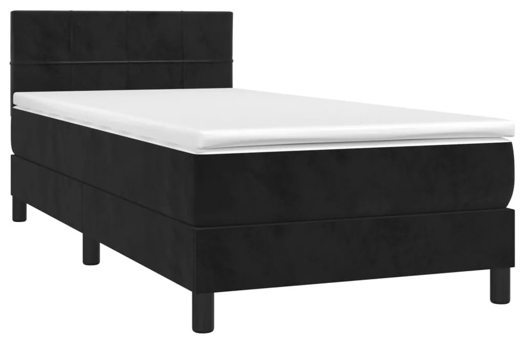 Letto a molle con materasso e led nero 90x190 cm in velluto