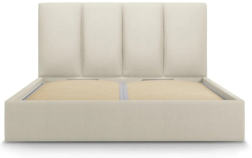 Letto matrimoniale imbottito beige con contenitore con griglia 160x200 cm Juniper - Mazzini Beds