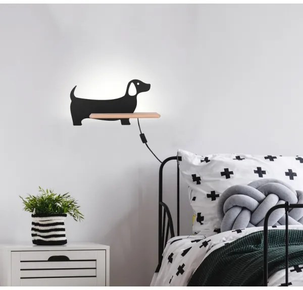 Applique LED per bambini con mensola DOG LED/5W/230V nero/legno