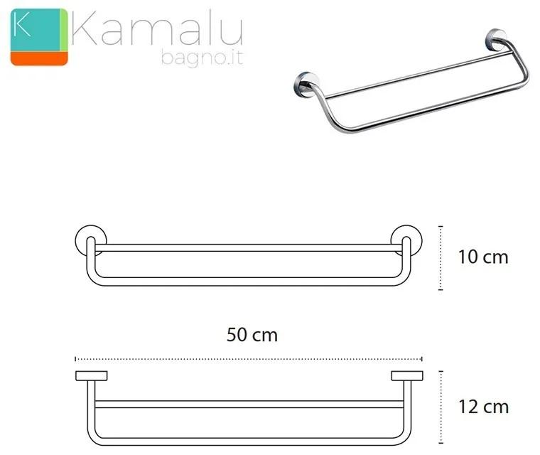 Kamalu - porta asciugamani barra doppia 50 cm in acciaio linea kaman monde-m160