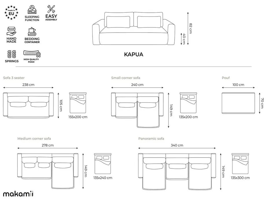 Divano angolare marrone chiaro allungabile/con contenitore (con penisola a sinistra/con chaise lounge) Kapua – Makamii