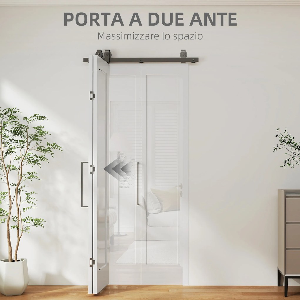 Porta Scorrevole a Libro 90x210 cm con Superficie Verniciabile in MDF e Carbonio Bianco...