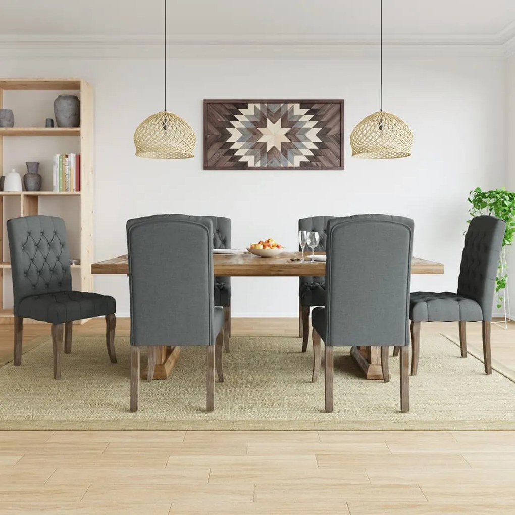 Sedie Da Pranzo 6 Pz Grigie İn Tessuto Effetto Lino /