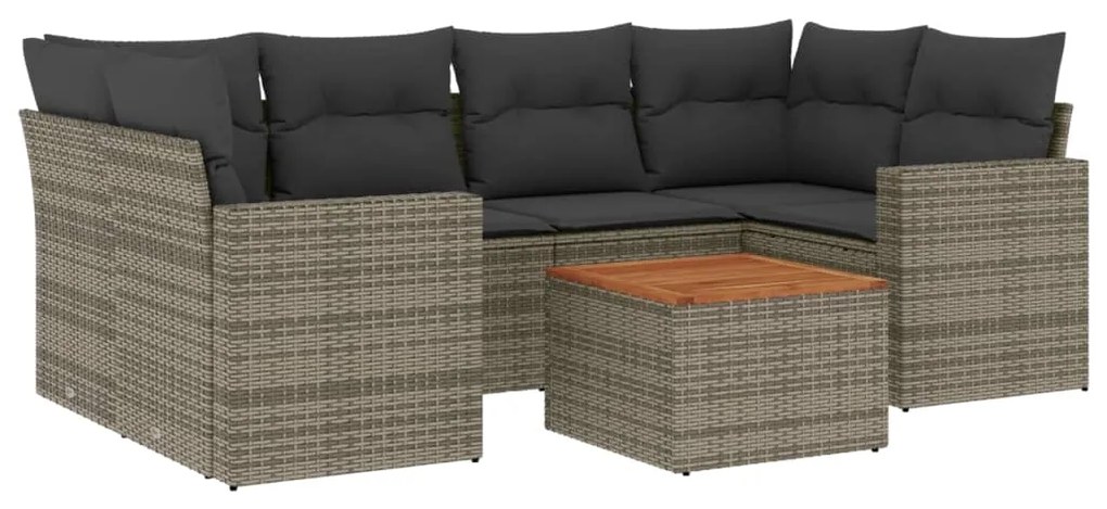 Set Divani da Giardino 7 pz con Cuscini Grigio in Polyrattan