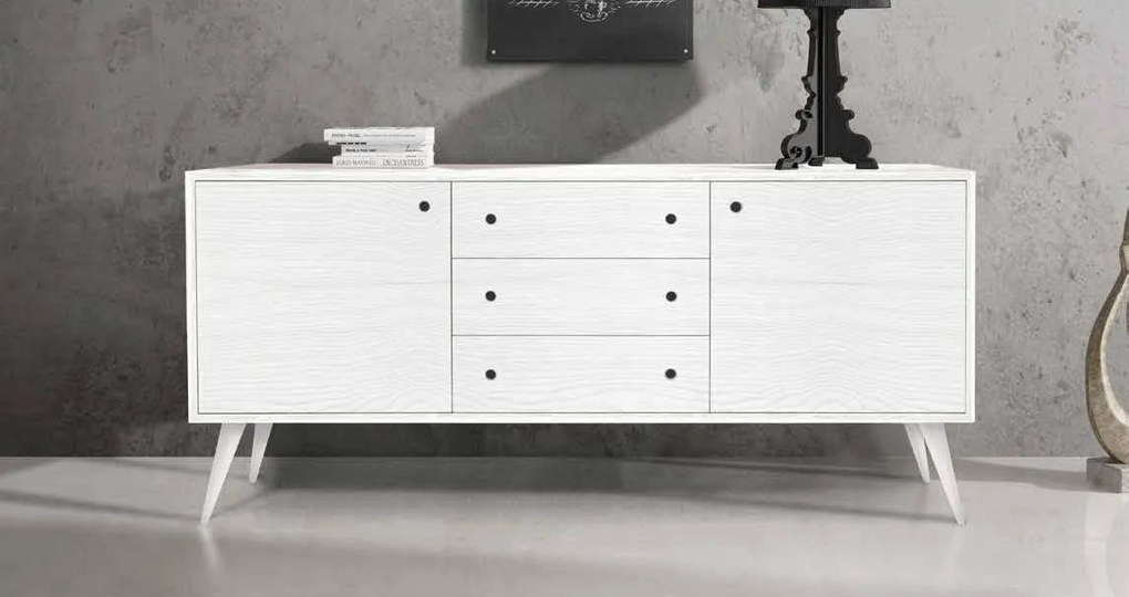 Credenza da 185 cm in legno abete spazzolato bianco