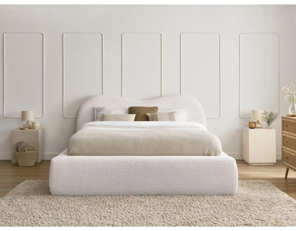 Letto matrimoniale bianco imbottito con spazio contenitivo con rete inclusa 160x200 cm Orlane – Bobochic Paris