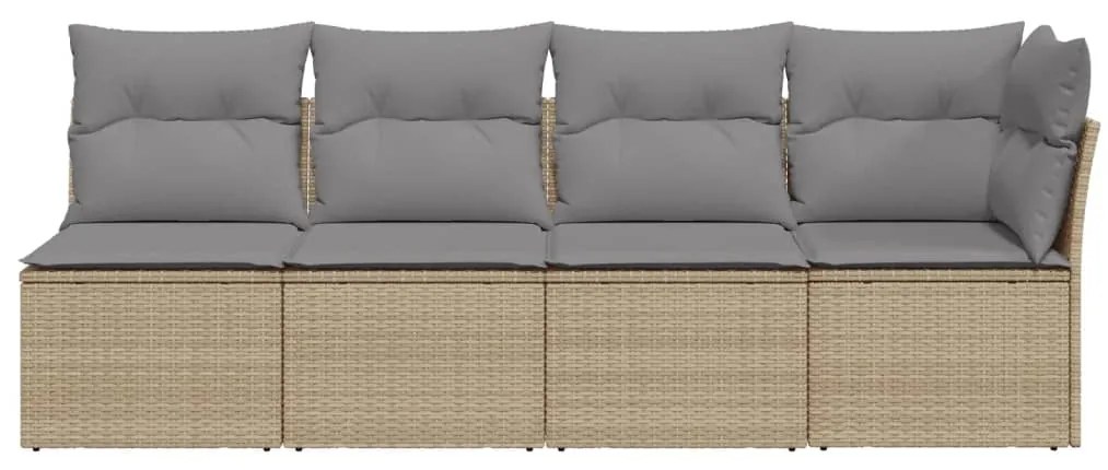 Divano da Giardino con Cuscini a 4 Posti Beige in Polyrattan