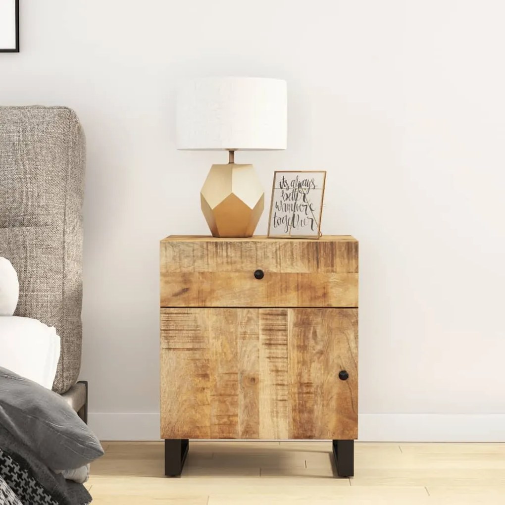Comodino 50x33x60cm Legno Massello Di Mango E Legno Multistrato /