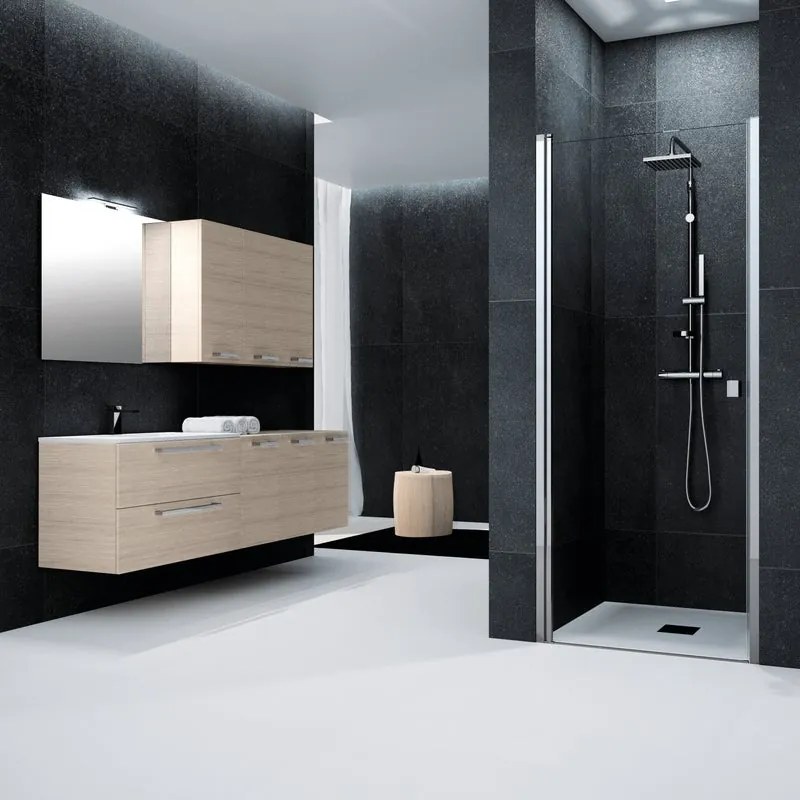 Porta doccia saloon L 87-91 cm x H 201.7 cm per nicchia in vetro trasparente SP. 6 mm, profilo lucido cromo, serie Glam