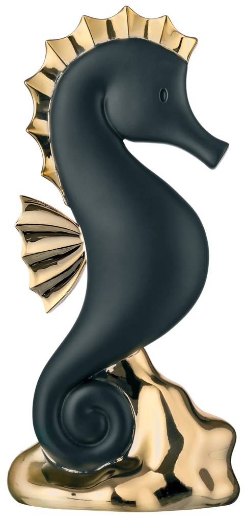 Bongelli preziosi piccola statua scultura cavalluccio marino h 13 cm NERO ORO