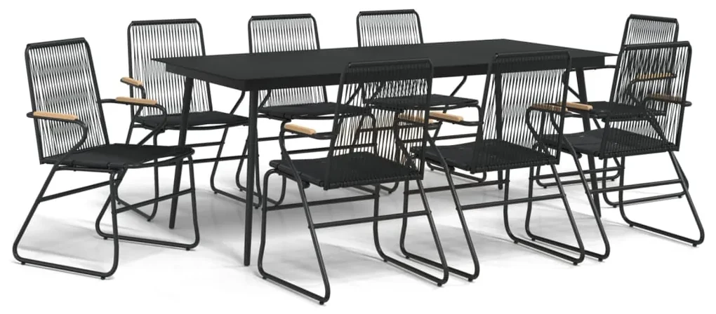 Set da pranzo da giardino 9 pz nero in rattan pvc