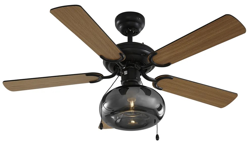 Ventilatore da soffitto nero 107,5 cm con interruttore a tirante - Mistral Busa