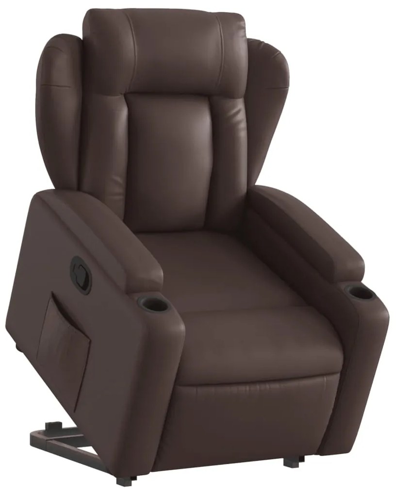 Poltrona alzapersona reclinabile marrone in similpelle