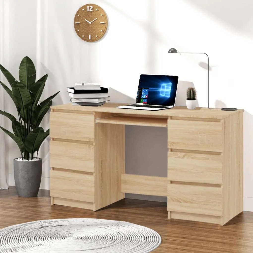 Scrivania Rovere Sonoma 140x50x77 Cm İn Legno Multistrato /