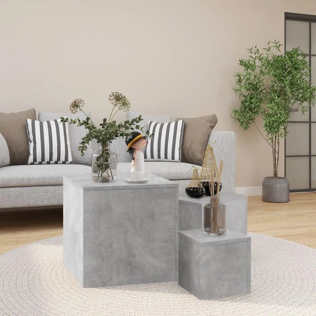 Tavolini 3 Pz Grigio Cemento İn Truciolato /
