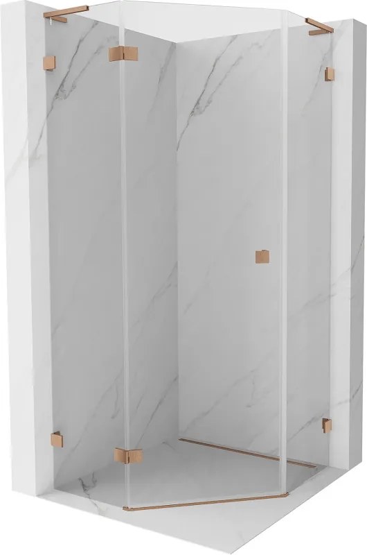 Mexen Lunar L cabina doccia pentagonale girevole sinistra 90 x 90 cm, trasparente, rame spazzolato - 831L-090L-090P-65-00-L