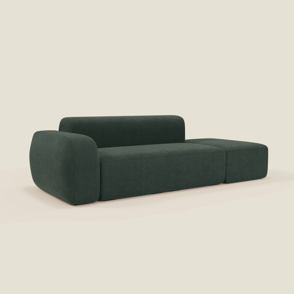 BonBon Divano modulare componibile – Composizione con pouf terminale in tessuto smacchiabile T23 verde