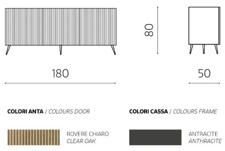 Madia 180 cm in legno Antracite e Rovere 3 ante con 5 piedini - RONDA
