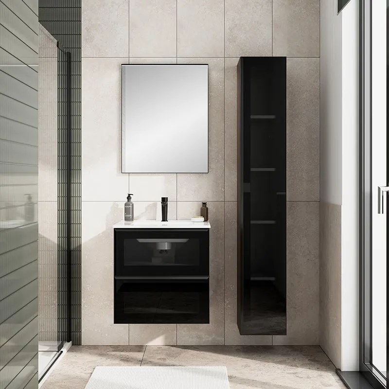 Mobile bagno con lavabo STAR L60 x H60 x P46 cm noce in vetro 2 cassetti per vasca centrale