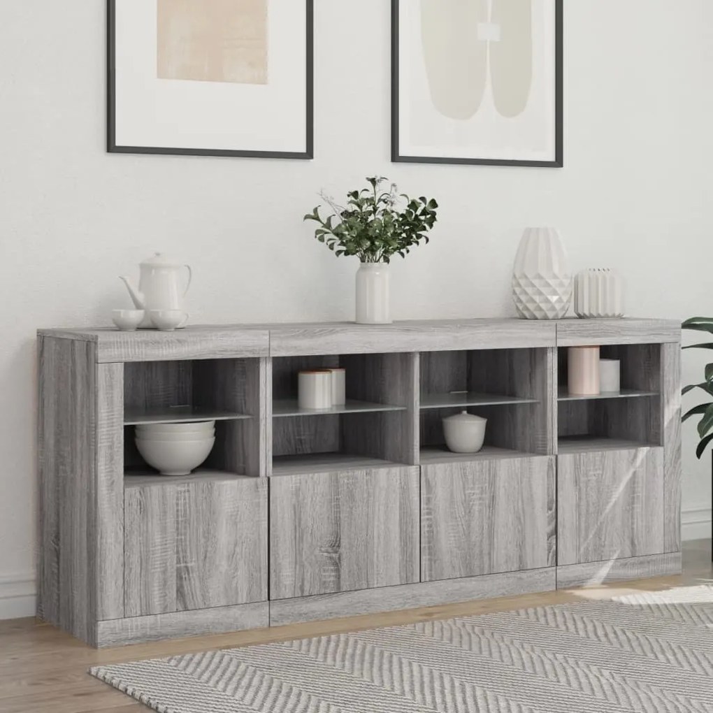 Credenza con luci led grigio sonoma 163x37x67 cm