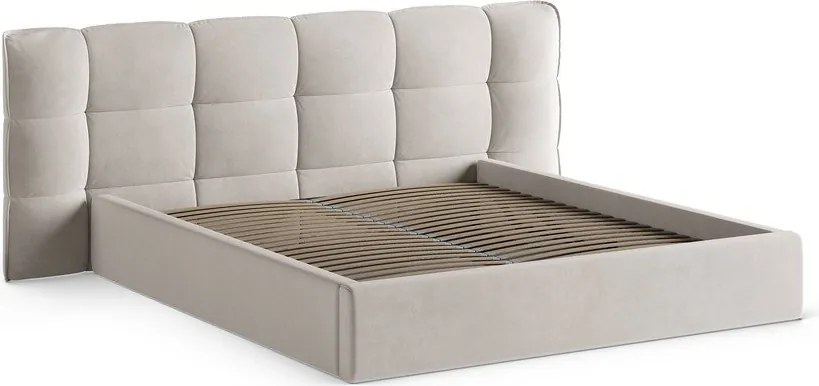 Letto matrimoniale imbottito beige con contenitore con rete inclusa 200x200 cm Eric – Micadoni
