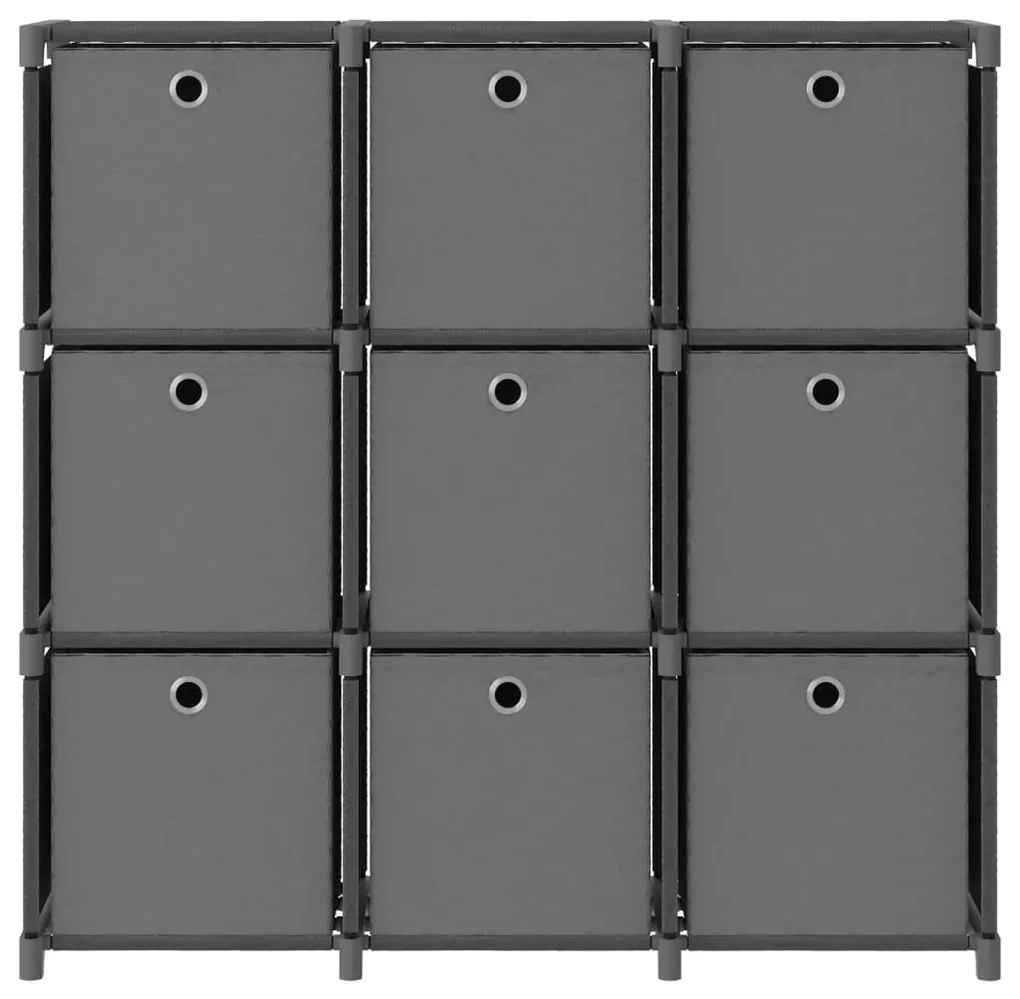 Mensola con 9 scatole a cubo grigia 103x30x107,5 cm in tessuto