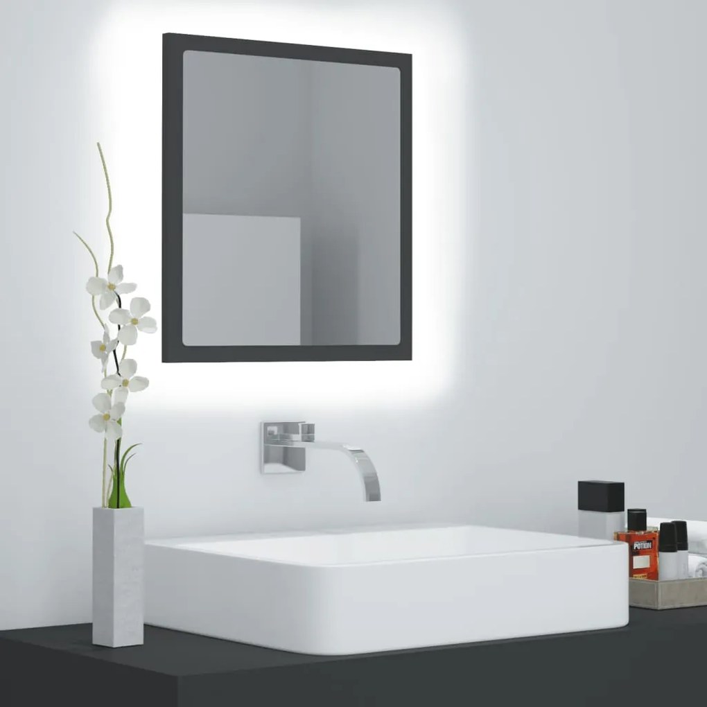 Specchio da Bagno a LED Grigio 40x8,5x37 cm in Acrilico