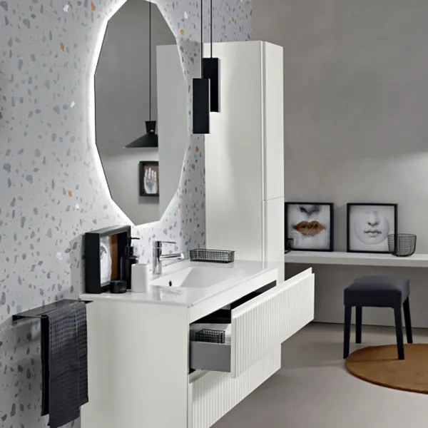 Mobile da bagno sospeso moderno con base 120 ARTICO con 2 cassetti e lavabo BIANCO OPACO