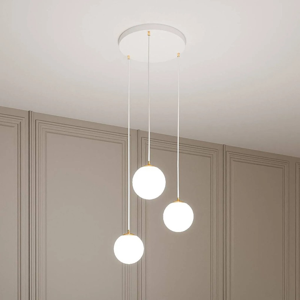 EMIBIG LIGHTING Lampada a sospensione Royal, a 3 luci, bianco opalino/bianco, vetro, E14