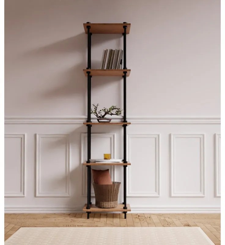 Scaffale in kit AR SHELVING Ardeco 5 ripiani L 43 x P 35 x H 185 cm in legno nero e marrone, portata per ripiano 30 kg