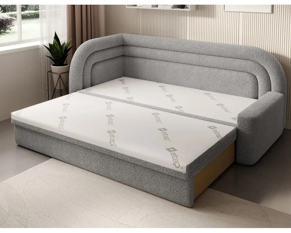 Divano grigio allungabile/con contenitore con penisola a sinistra e rivestimento in bouclé 223 cm Fabillo – ELTAP