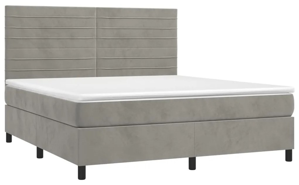 Letto a molle materasso e led grigio chiaro 160x200 cm velluto