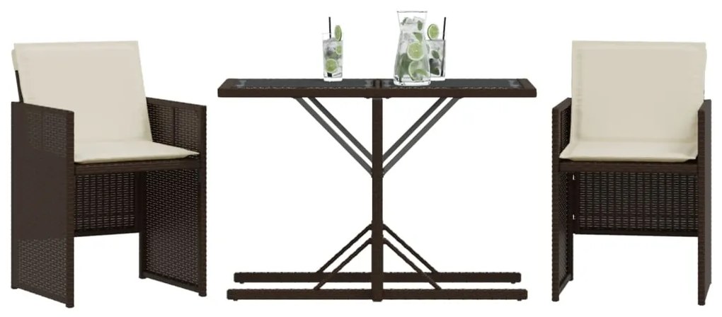 Set Bistrò 3 pz con Cuscini Marrone in Polyrattan