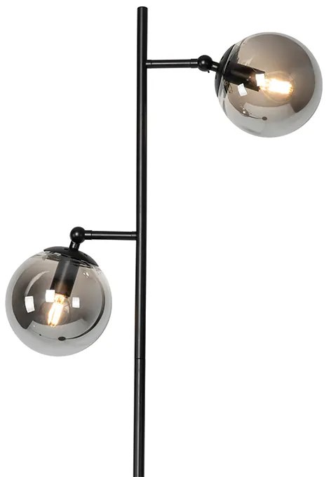 Lampada da terra Art Déco nera con vetro fumé 2 luci - Pallon