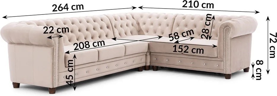 Divano angolare beige allungabile (con penisola a destra/a L) con rivestimento in velluto York Blik – Ropez