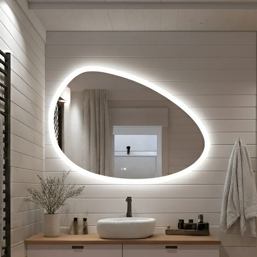 Specchio irregolare con illuminazione, 114×84 cm, bicolore, interruttore touch, tappetino riscaldante