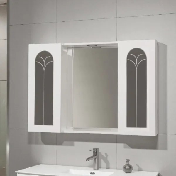 Specchiera bagno 91 cm Bianco Lucido a 2 ante palme con luce LED