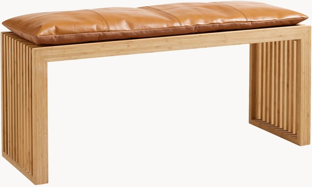 Panca in legno di mogano con cuscino in pelle Rib