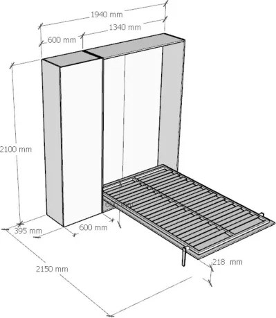 Letto a scomparsa una piazza e mezza 120 cm con colonna KENTARO Bianco Frassino