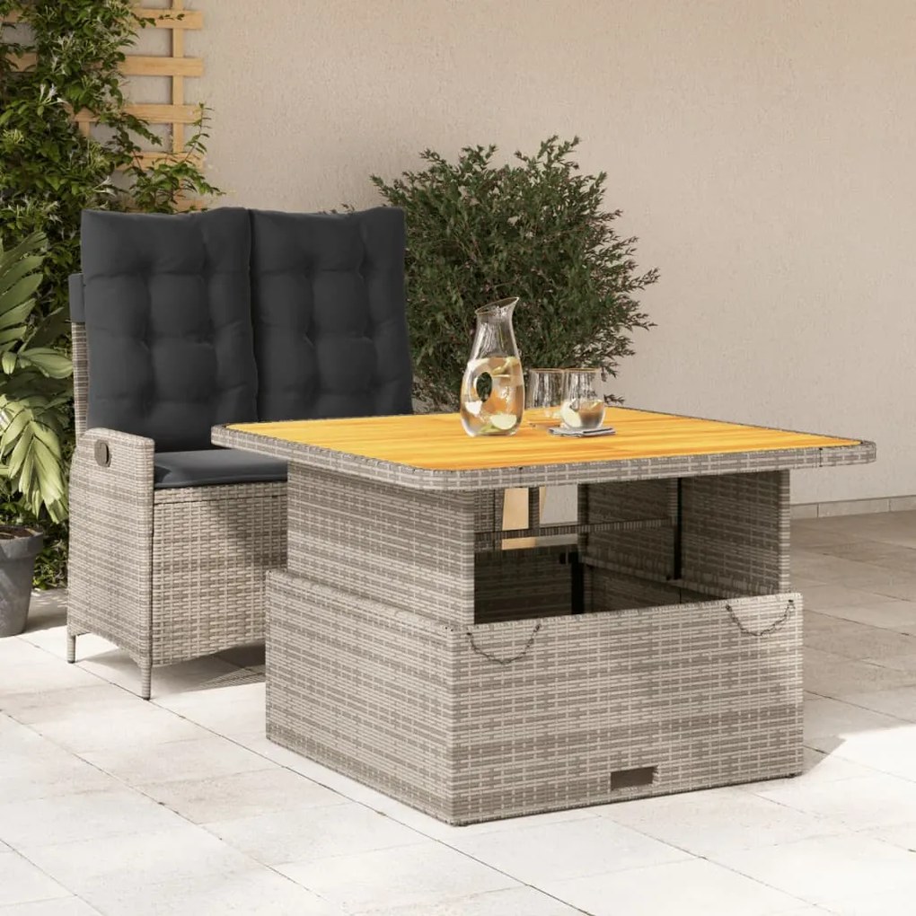 Set da pranzo da giardino 2 pz con cuscini in polyrattan grigio