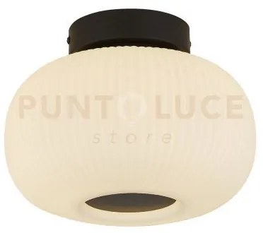 Lumina flush - metallo nero e vetro opalino rigato